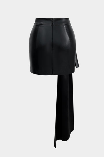 Faux Leather Tie Front Asymmetrical Skirt