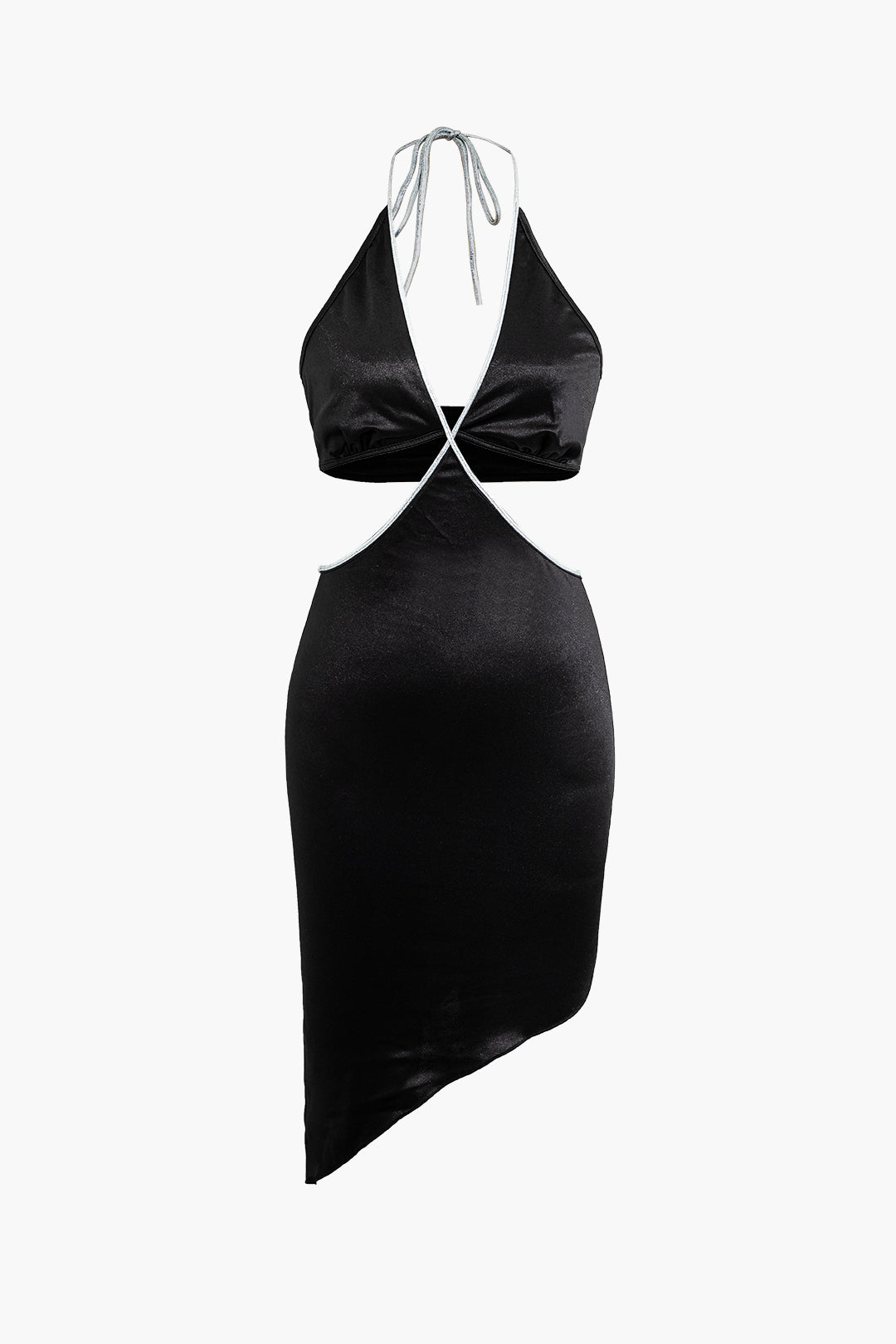 Asymmetrical Cut Out V-neck Tie Halter Mini Dress