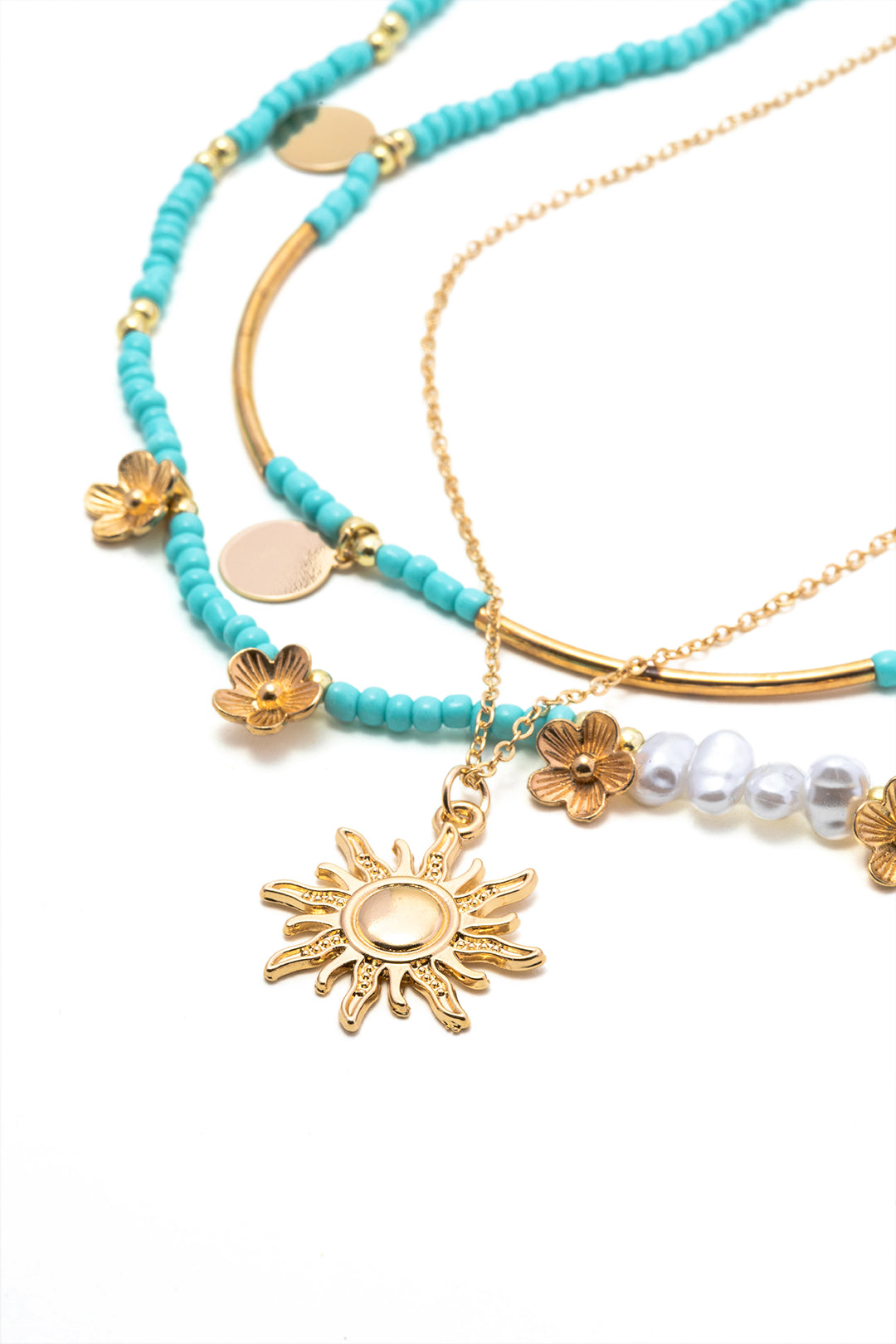 Sun Pendant Turquoise and Pearl Multi-Strand Necklace – Micas
