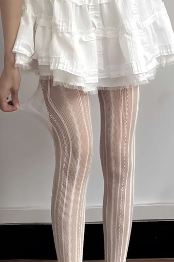 Retro Diamond Vertical Stripes Hollowed-Out Tights