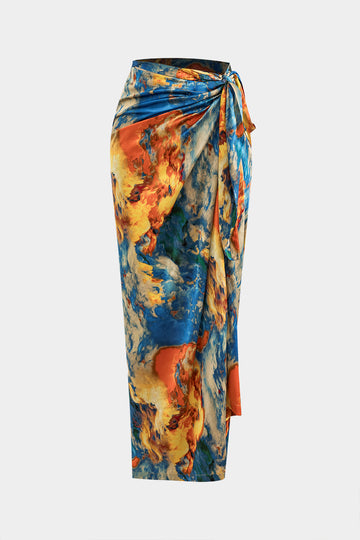 Satin Floral Print Tie Front Skirt