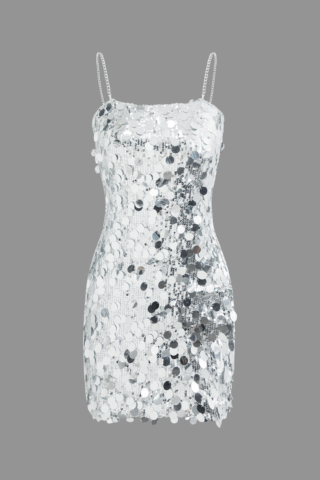 Sequin Chain-Strap Slip Mini Dress