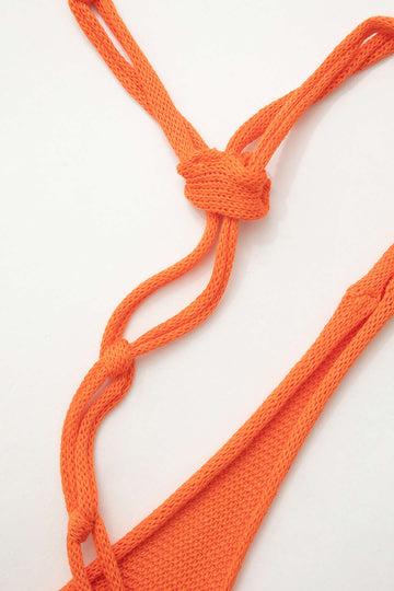 Tie Halter Backless Slit Crochet Knit Midi Dress