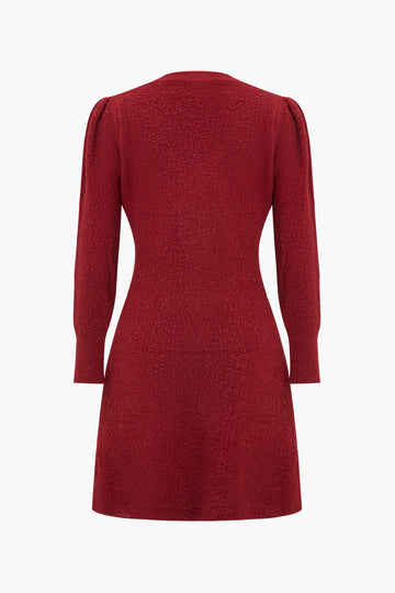 Sweater Long Sleeve Button V-Neck Dress