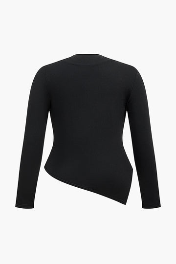 Plus Size Asymmetrical Long-Sleeve Round Neck Top