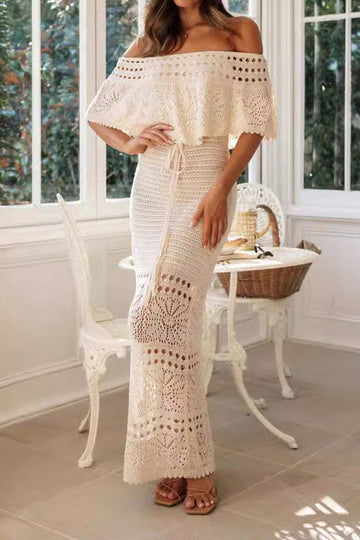 Crochet Wrap Off-Shoulder Maxi Dress