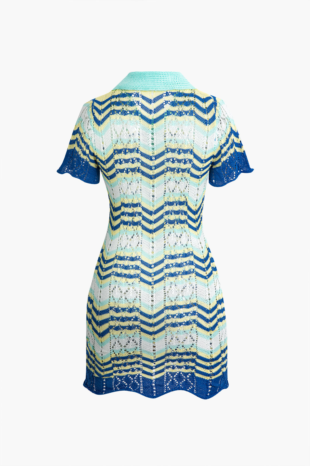 Color Block Crochet Polo Collar Short Sleeve Mini Dress – Micas