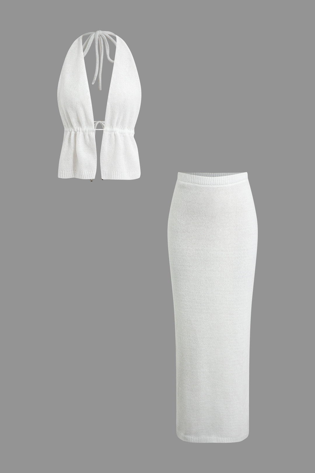 Backless Sleeveless Top and Fitted Knit Skirt Set