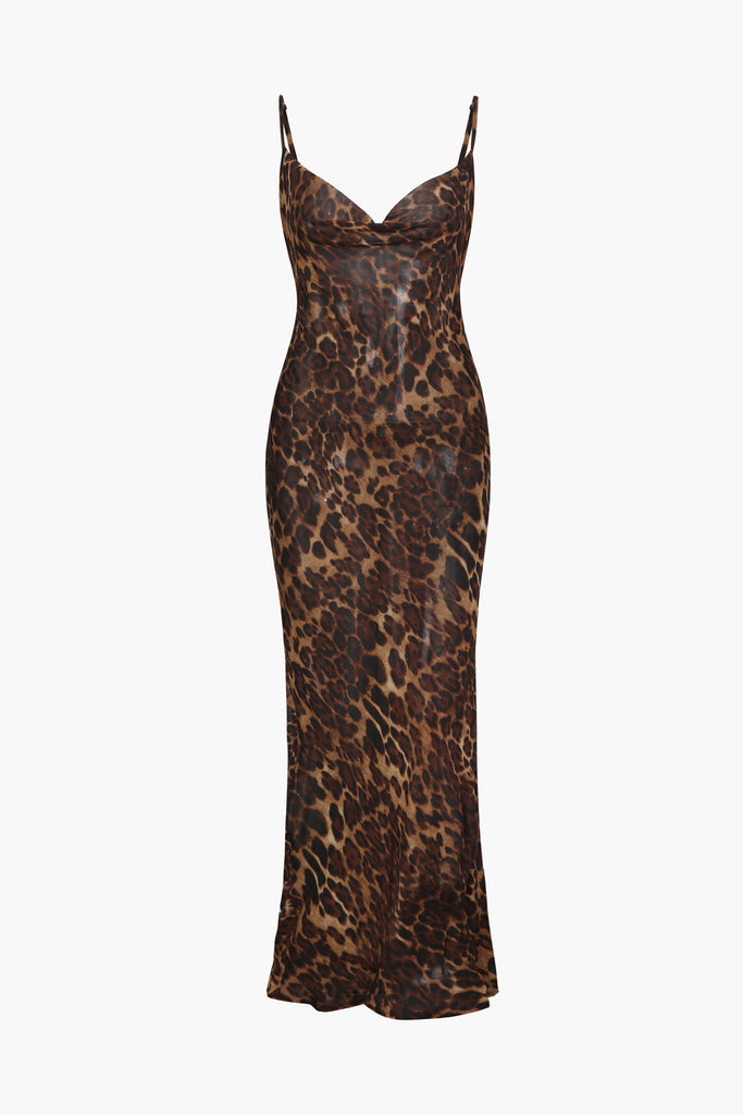 Leopard Print Draped Maxi Dress - decent-life