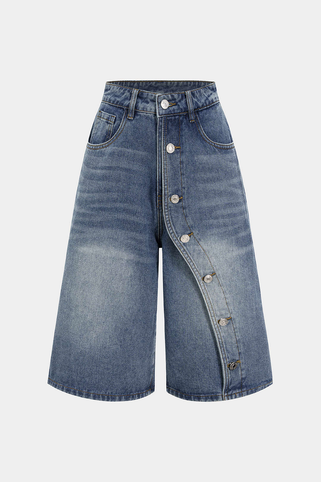 Denim Asymmetrical Button Shorts – Micas