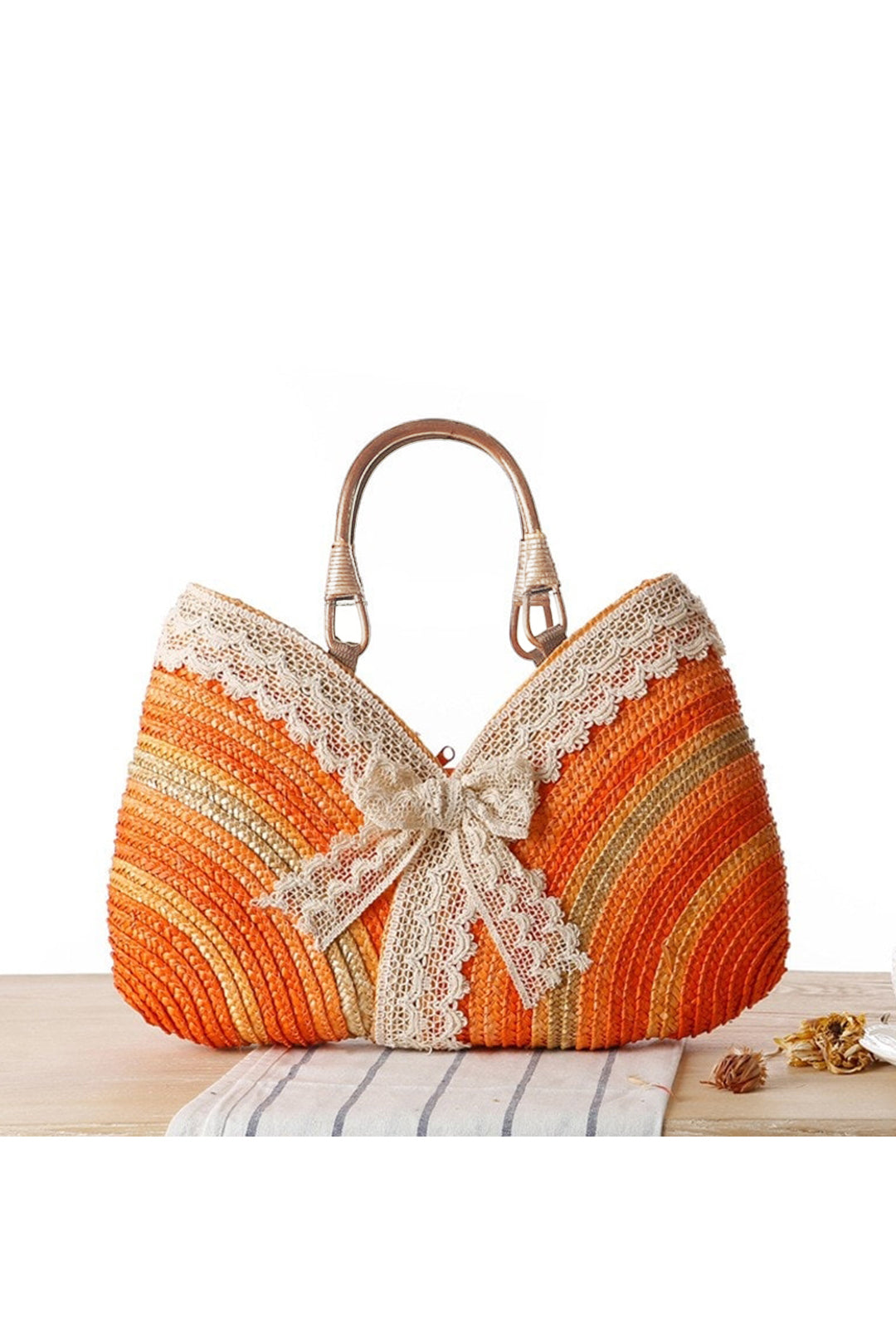 Lace Patchwork Woven Tote Bag