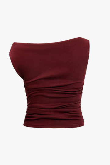 Ruched Knot One-Shoulder Sleeveless Top