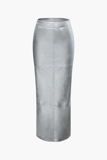 High Waist Metallic Slit Maxi Skirt