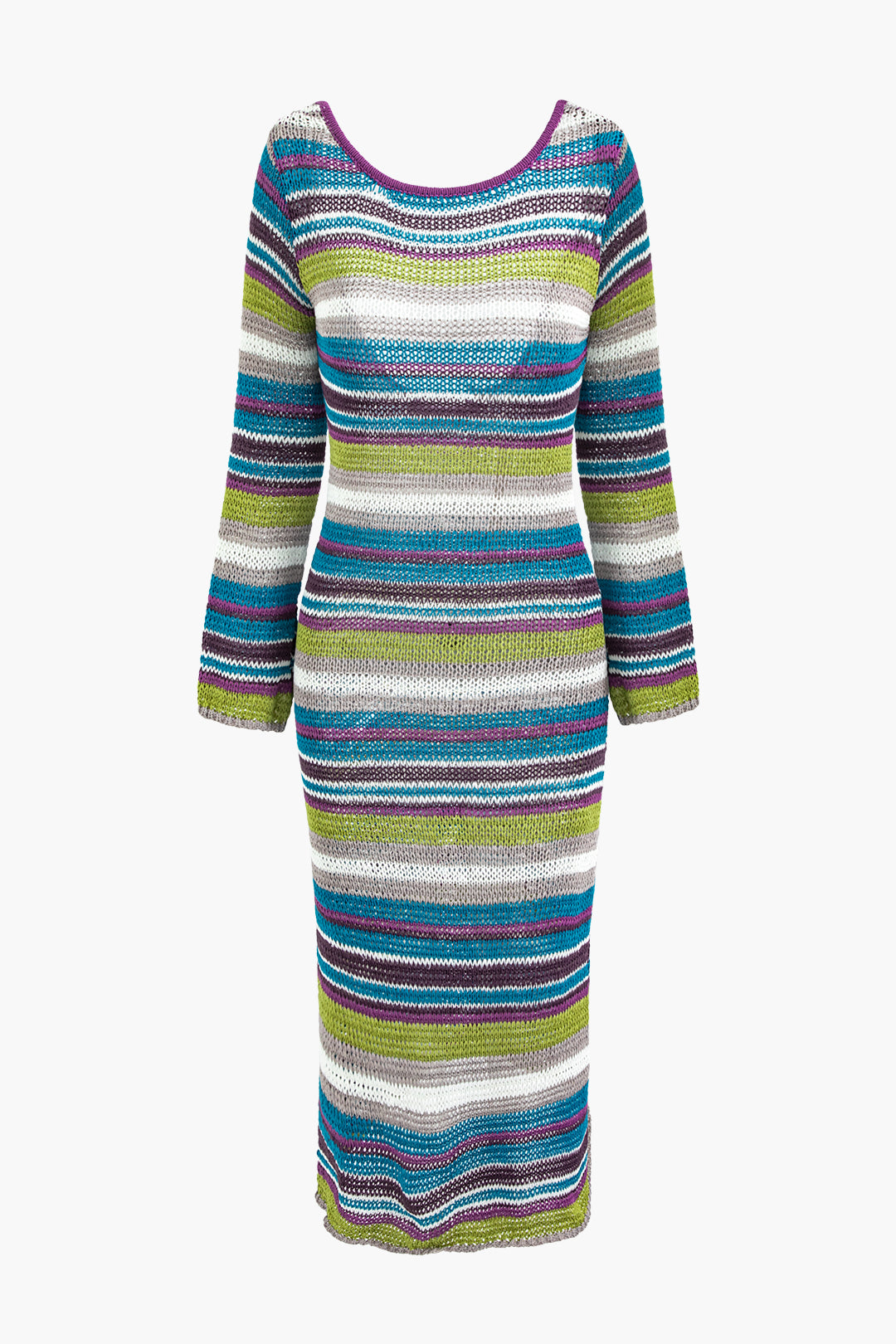 Colorblock Stripe Backless Crochet Open Knit Midi Dress