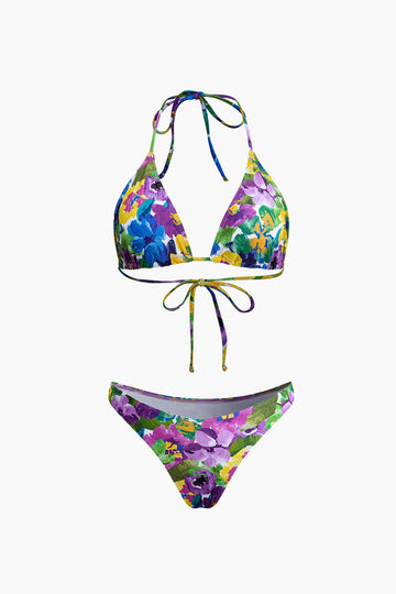 Floral Print Bikini Set With Matching Skirt Cover Up And Headscarf