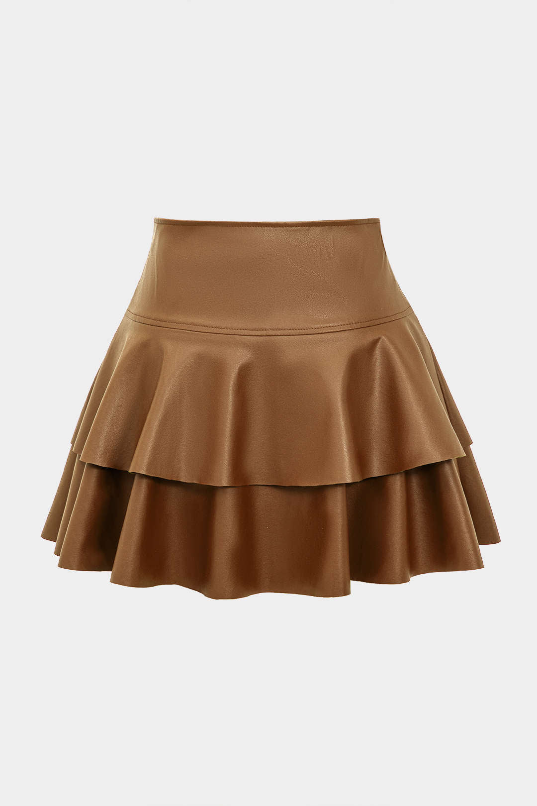 Solid Faux Leather Asymmetrical Layer Skirt