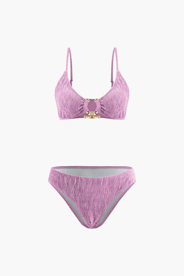 Velvet Textured U-ring Bikini And Sarong 3pc Set