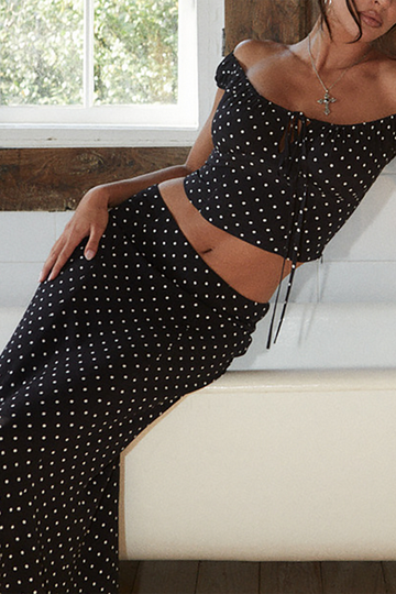 Polka Dot Print Top And Maxi Skirt Set