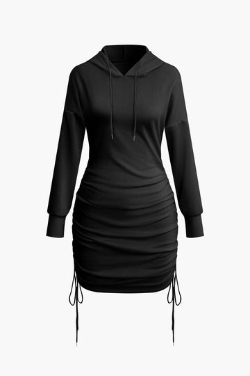 Solid Drawstring Hooded Mini Dress