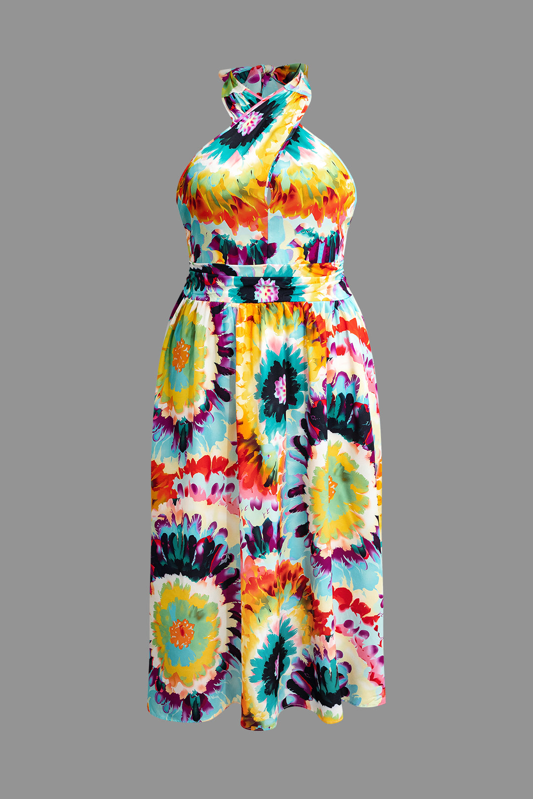 Plus Size Floral Print Halter Neck Maxi Dress
