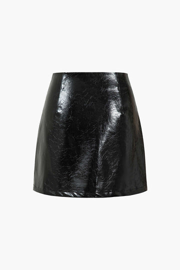 Faux Leather Button Mini Skirt