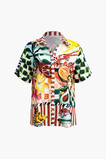 Tropical Print Tie Front Crop Shirt