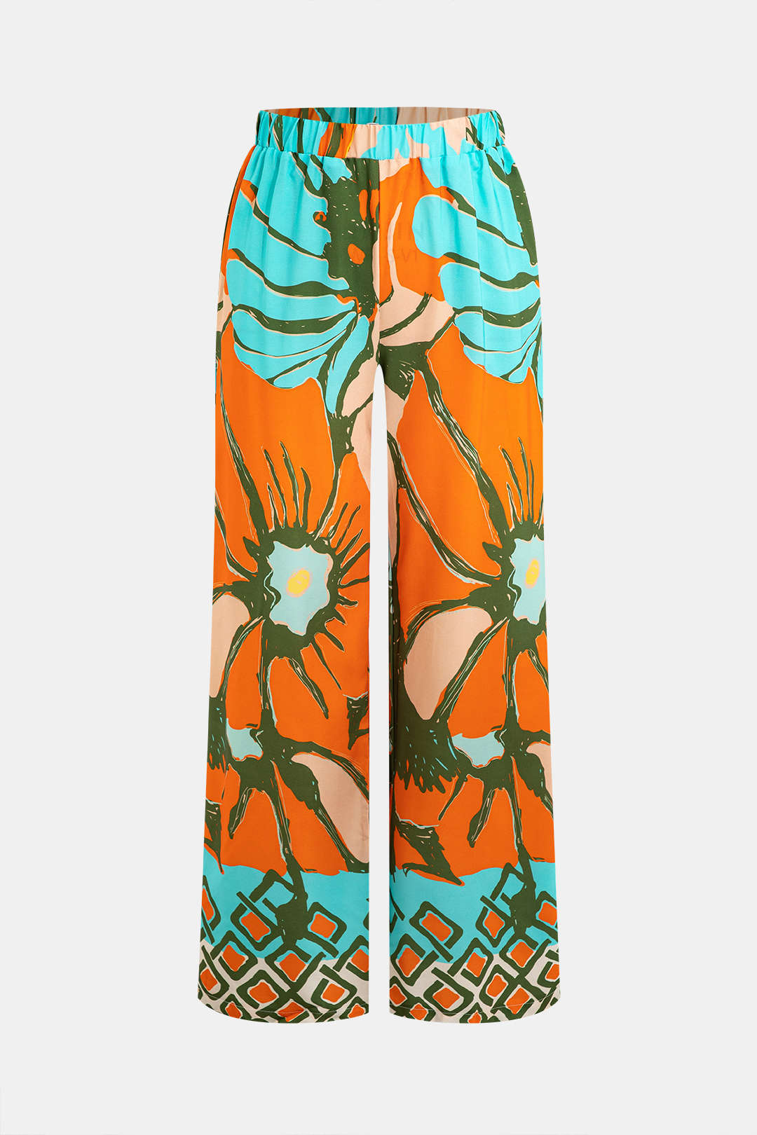 Abstract Floral Print Wide Leg Pants