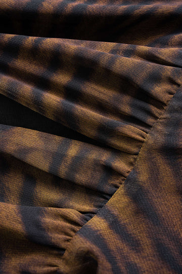 Tiger Print Chiffon V-Neck Asymmetrical Knotted Ruched Sleeveless Mini Dress