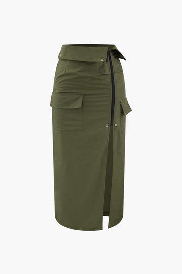 Foldover Waist Slit Cargo Skirt