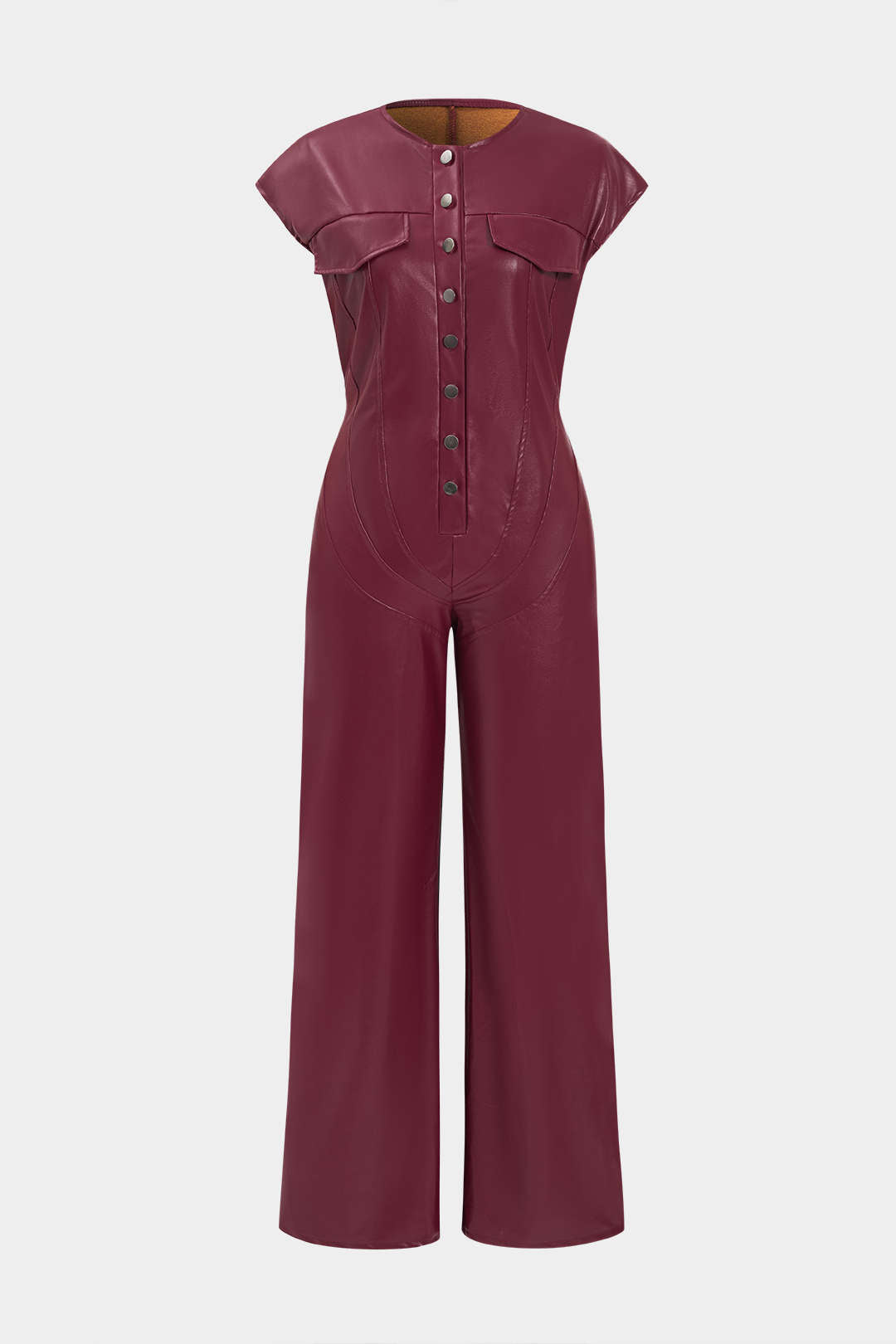 Faux δερμάτινο κουμπί jumpsuit