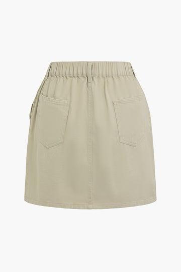 Elastic Waist Denim Mini Skirt