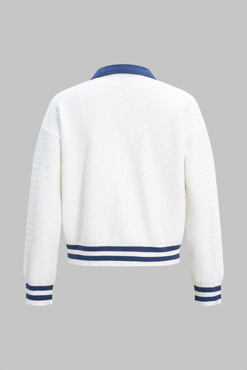 Knit Metallic Button Contrast Sweater Cardigan