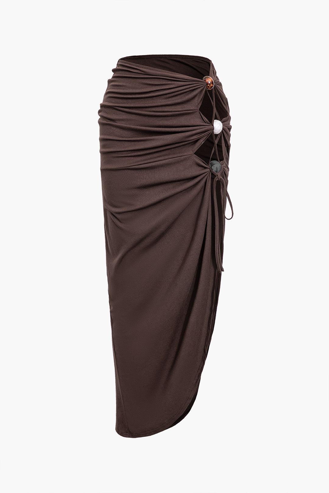 Bead Detail Cut Out Ruched Split Maxi Skirt