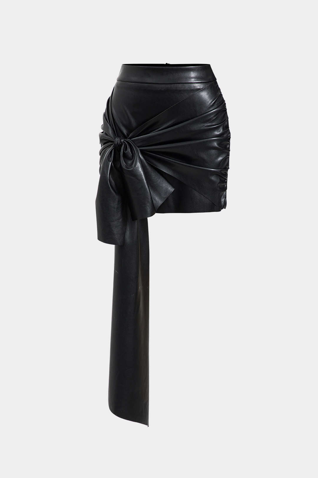 Faux Leather Tie Front Asymmetrical Skirt