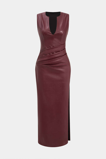 Fausse robe maxi en cuir en V