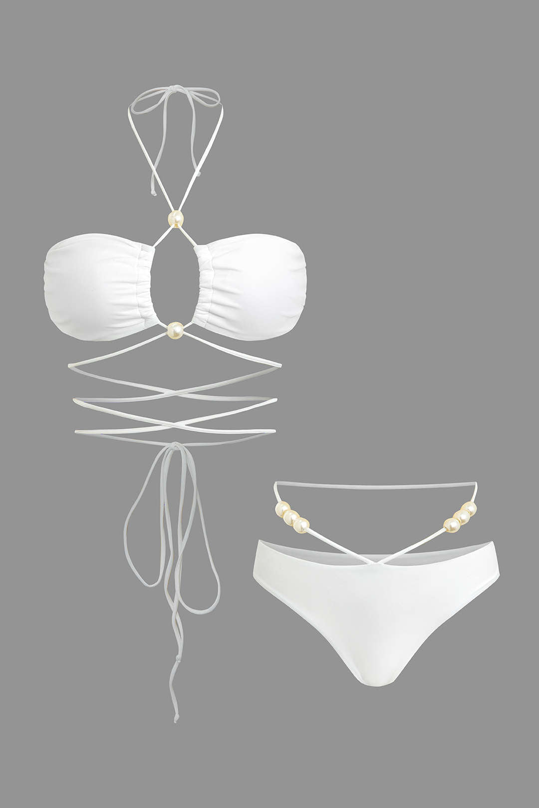 Pearl Detail Strappy Bikini Set