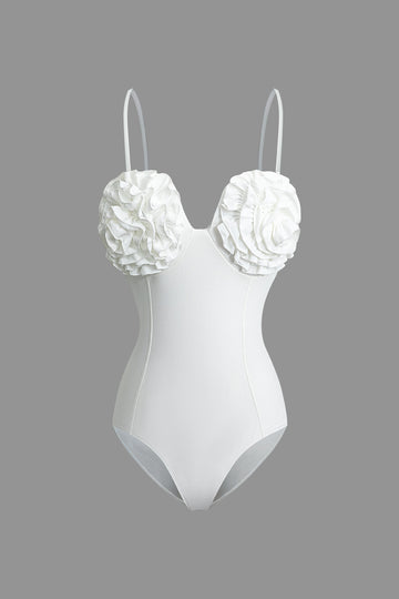 Solid 3D Flower Tummy Control One-Piece Swimsuit