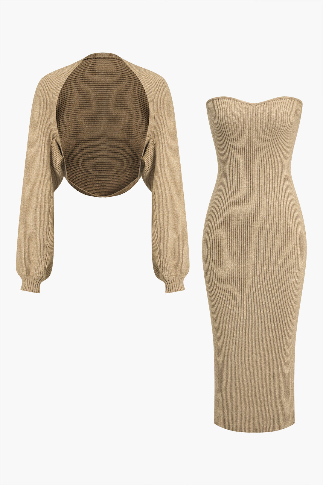 Ribbed Knit Strapless Midi Dress And Bolero Set