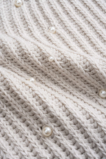 Knit Beaded Decor Round Neck Long-Sleeve Top