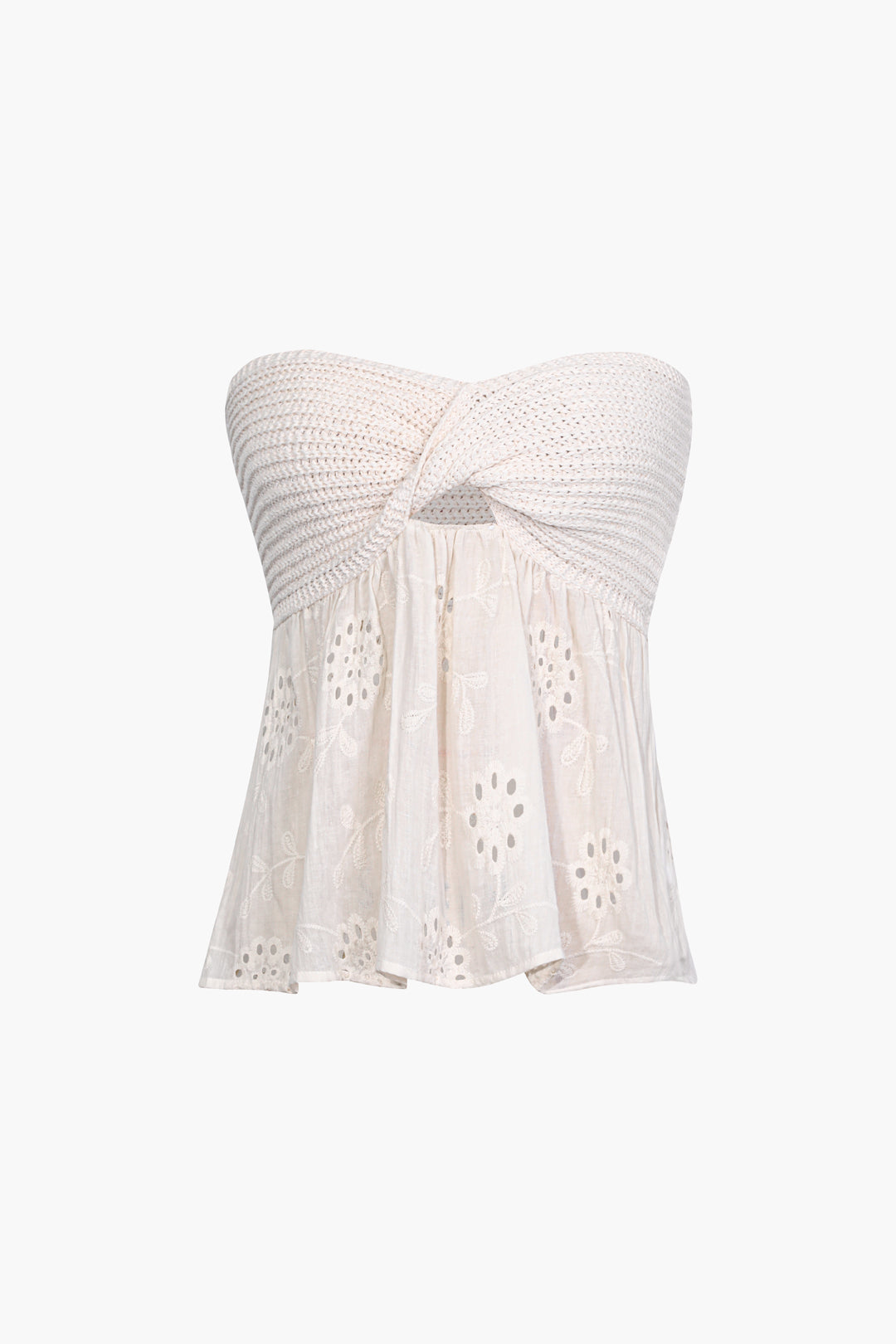 Knot Front Knit Embroidered Tube Top Micas