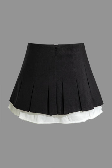 Patchwork Ruffle Pleated Mini Skirt