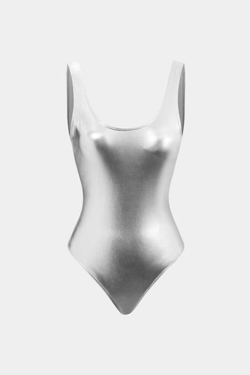 Tummy Control Metallic Round Neck einteiliger Badeanzug