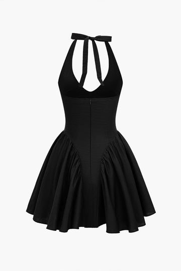 Solidu Halter V-neck Ruched Mini Dress