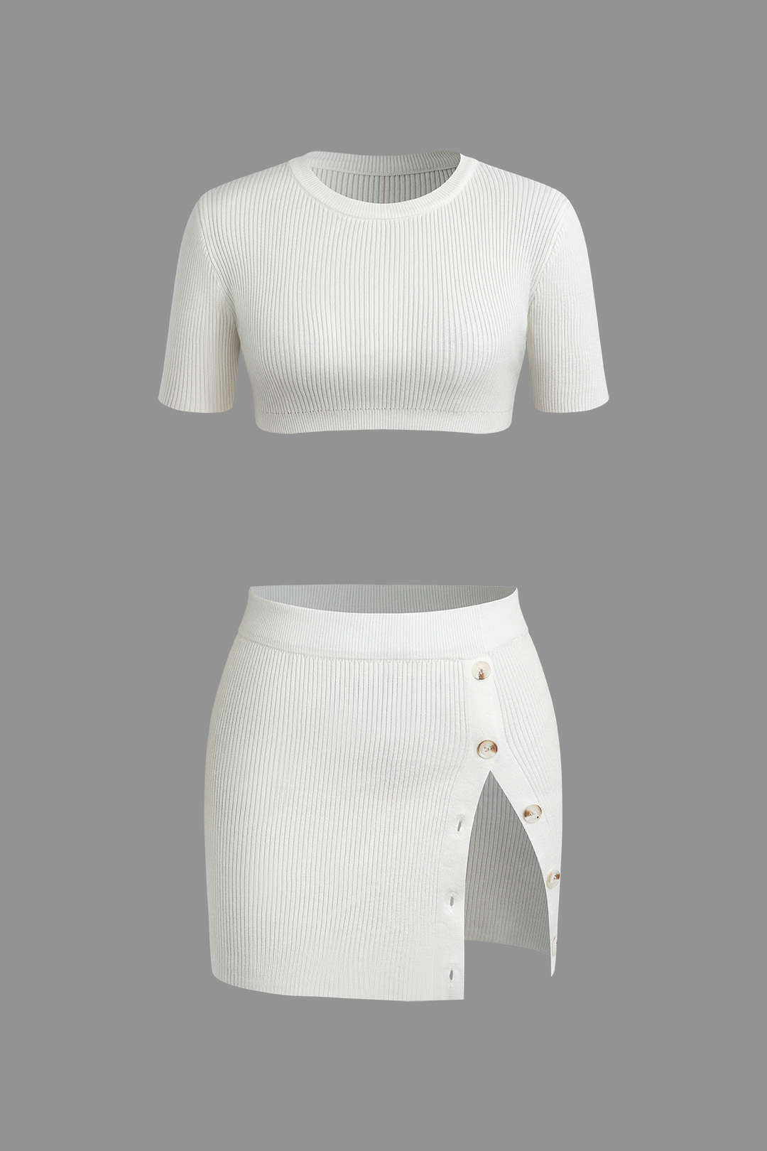 Solid Crop Knit Top And Split Skirt Set