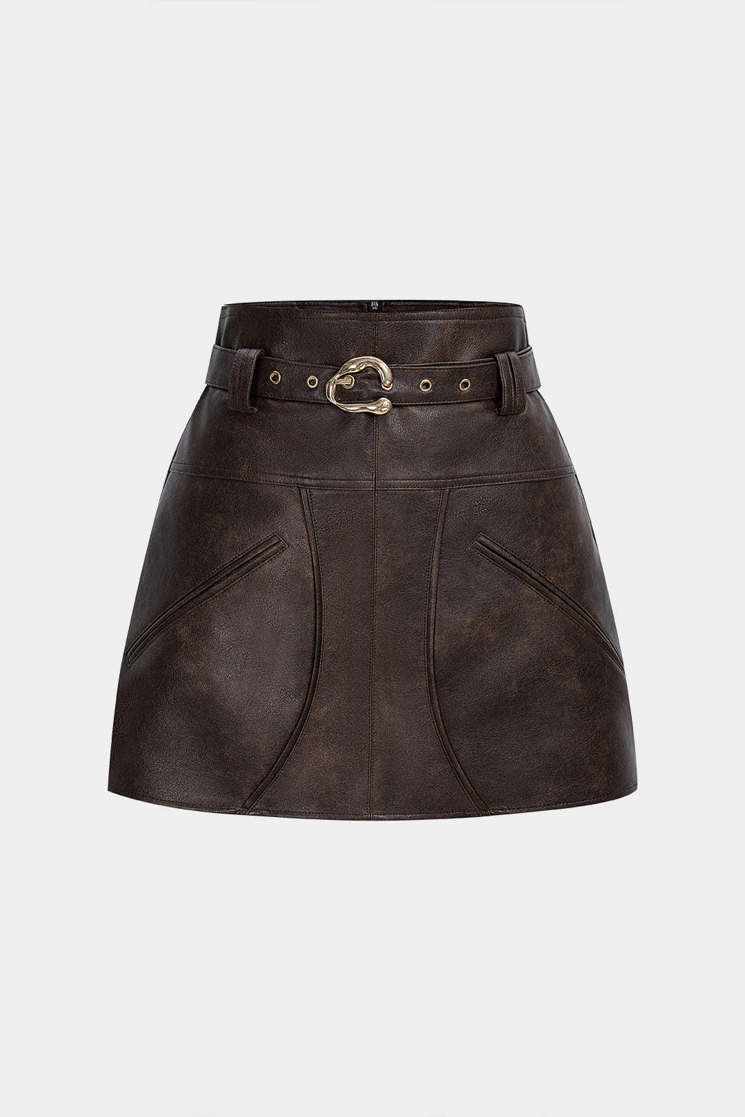 Faux Leather Pocket Belted Skirt