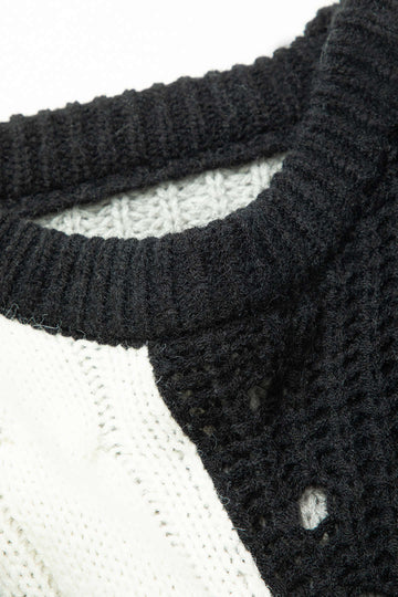 Contrast Denim Stitching Round Neck Sweater