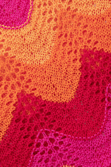 Color Block Crochet Knit Short Sleeve Top