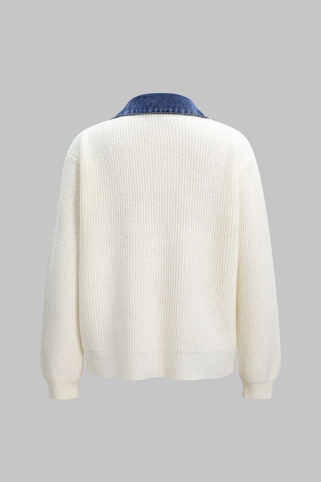 Knit Denim Patchwork Zipper Cardigan