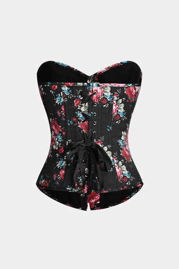 Haut tube corset boutonné à imprimé floral noué au dos