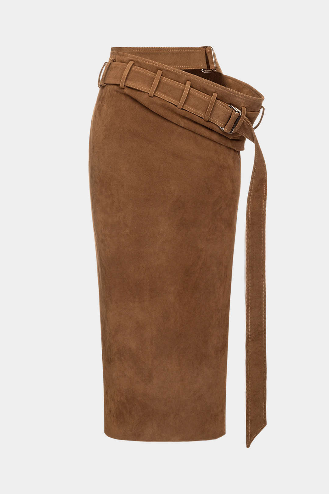 Suede Asymmetrical Strappy Belted Skirt